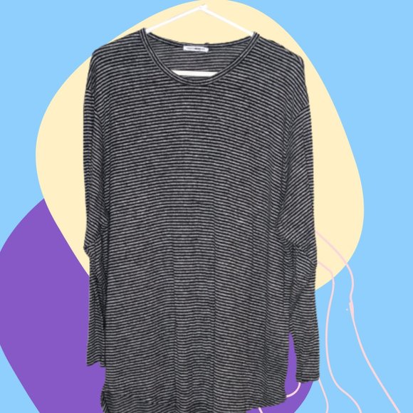 Plus Black and Grey Striped Long-Sleeve - Picture 2 of 3